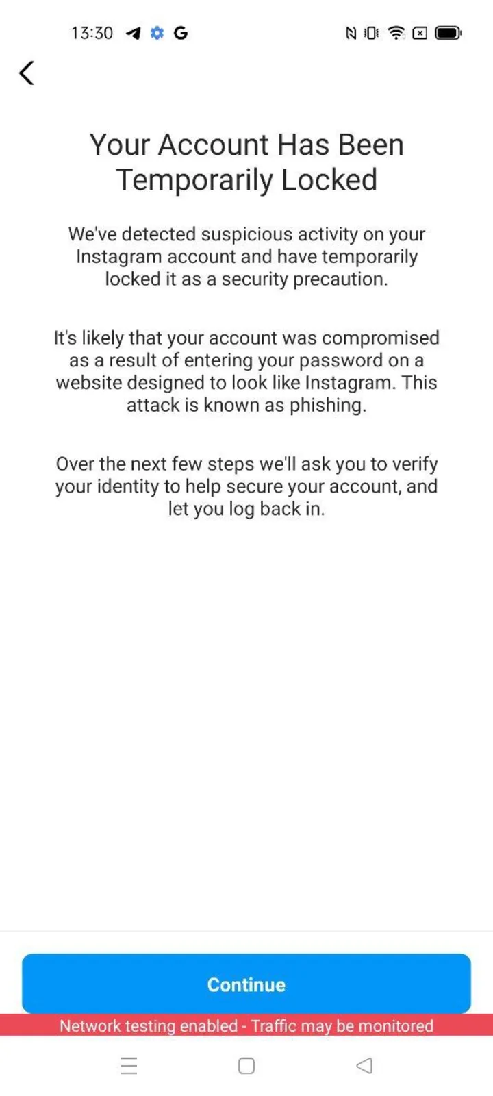 The temporary-lock notice