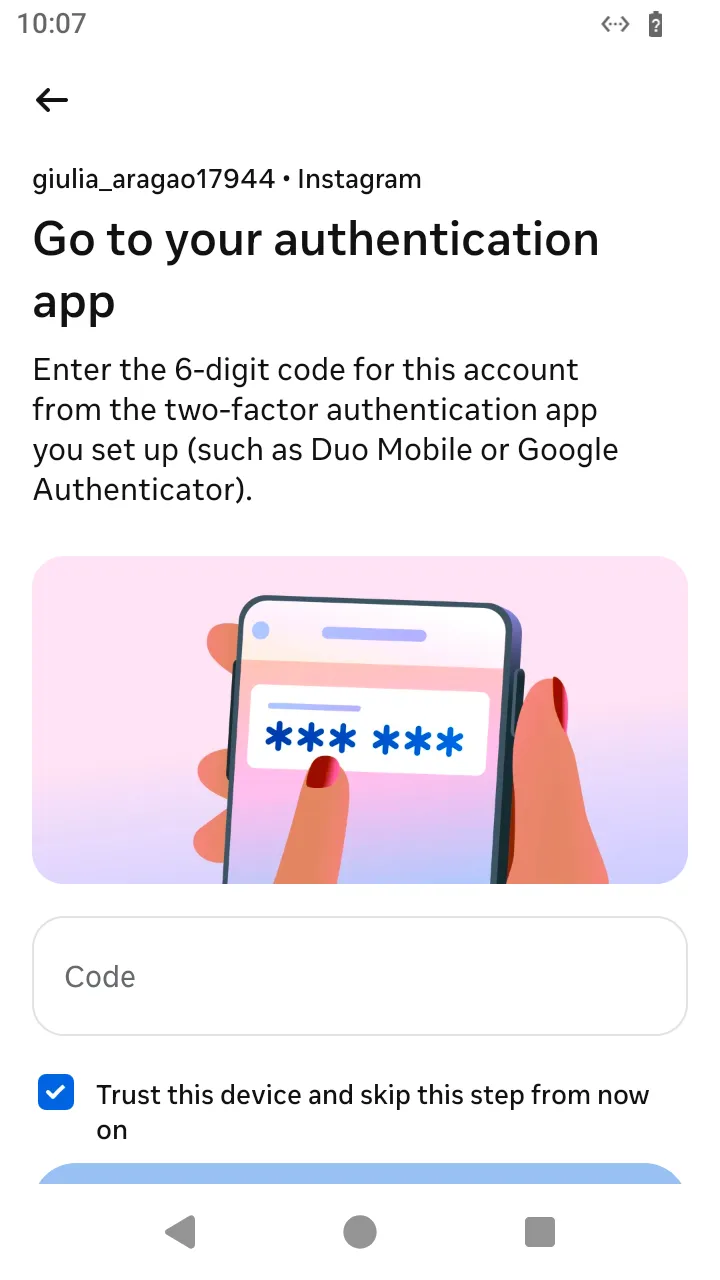 The authenticator-app code screen