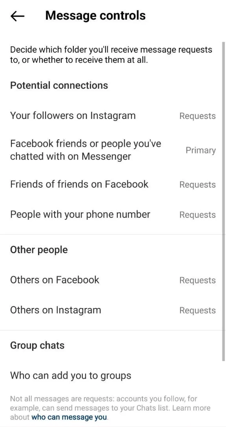 Settings, Privacy, Messages