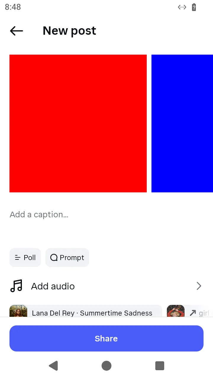 New post with the Share button