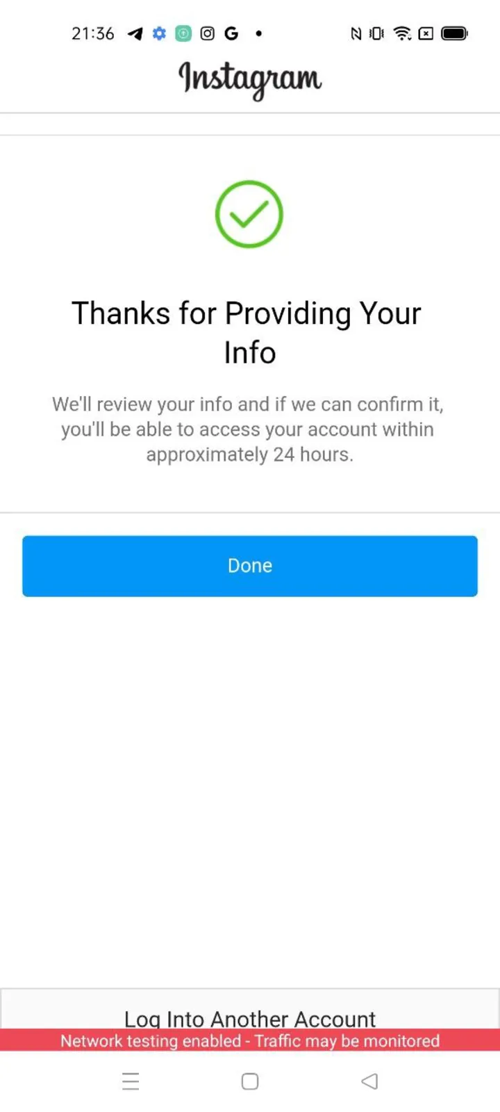 The "Thanks for providing info" notice